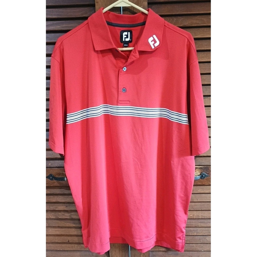 FJ Foot‎ Joy Mens Short Sleeve Golf Polo Shirt Size L Red/White/ Black